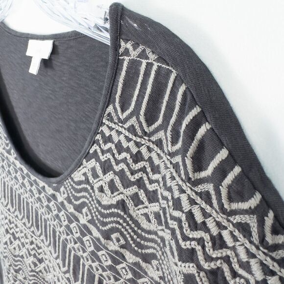 J Jill Embroidered Cotton Tunic Shift Dress Womens Medium Gray Boho Lagenlook - Picture 10 of 16